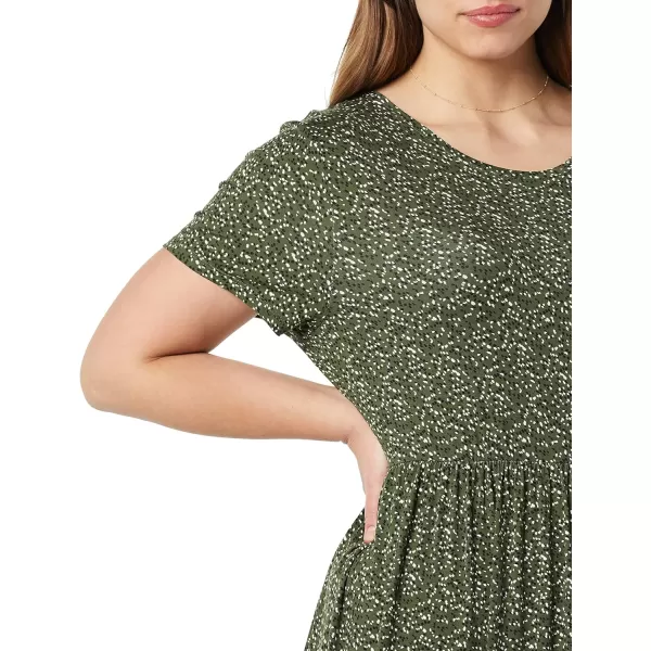 Amazon Essentials Womens ShortSleeve Waisted Maxi Dress Available in Plus SizeRayon Blend Green Dots Print