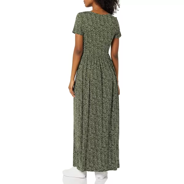 Amazon Essentials Womens ShortSleeve Waisted Maxi Dress Available in Plus SizeRayon Blend Green Dots Print