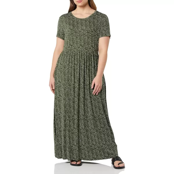 Amazon Essentials Womens ShortSleeve Waisted Maxi Dress Available in Plus SizeRayon Blend Green Dots Print