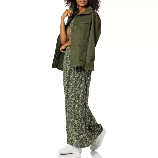 Amazon Essentials Womens ShortSleeve Waisted Maxi Dress Available in Plus SizeRayon Blend Green Dots Print