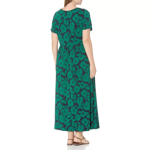 Amazon Essentials Womens ShortSleeve Waisted Maxi Dress Available in Plus SizeRayon Blend GreenNavy Abstract Floral