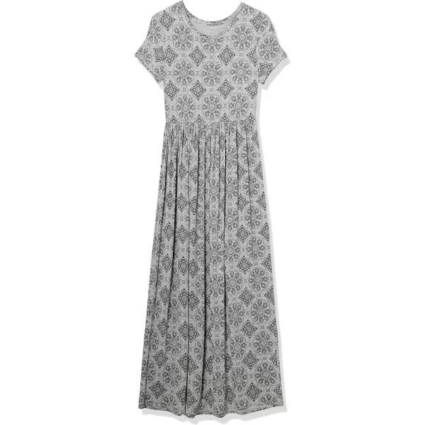 Amazon Essentials Womens ShortSleeve Waisted Maxi Dress Available in Plus SizeRayon Blend Grey Heather Tile Pattern