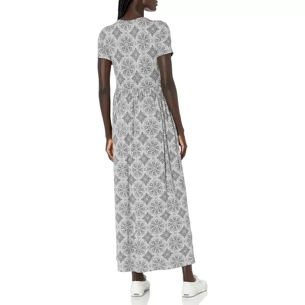 Amazon Essentials Womens ShortSleeve Waisted Maxi Dress Available in Plus SizeRayon Blend Grey Heather Tile Pattern