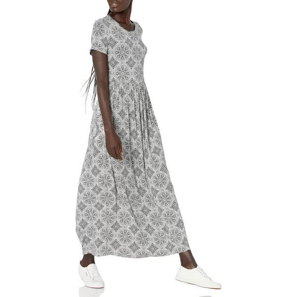 Amazon Essentials Womens ShortSleeve Waisted Maxi Dress Available in Plus SizeRayon Blend Grey Heather Tile Pattern