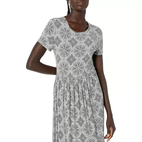 Amazon Essentials Womens ShortSleeve Waisted Maxi Dress Available in Plus SizeRayon Blend Grey Heather Tile Pattern