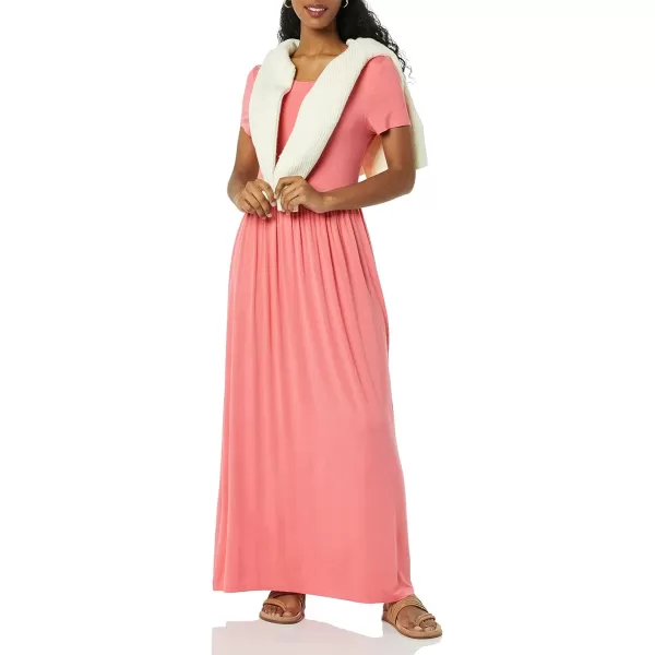 Amazon Essentials Womens ShortSleeve Waisted Maxi Dress Available in Plus SizeRayon Blend Hot Pink