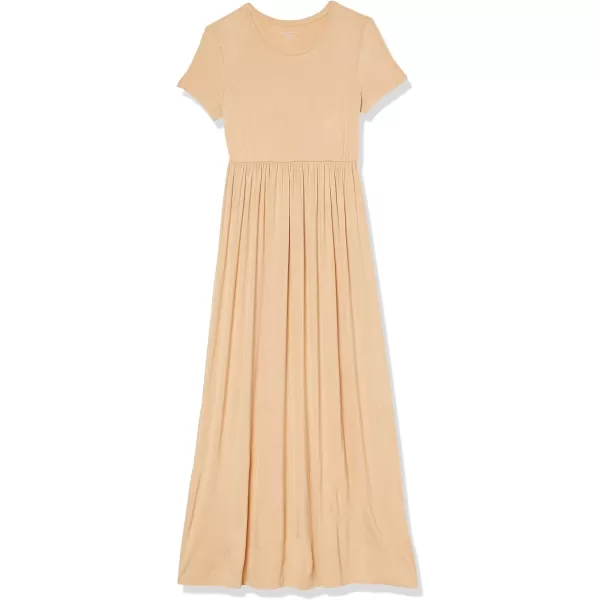 Amazon Essentials Womens ShortSleeve Waisted Maxi Dress Available in Plus SizeRayon Blend Light Camel