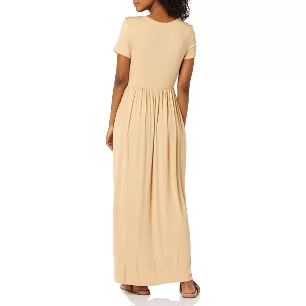 Amazon Essentials Womens ShortSleeve Waisted Maxi Dress Available in Plus SizeRayon Blend Light Camel