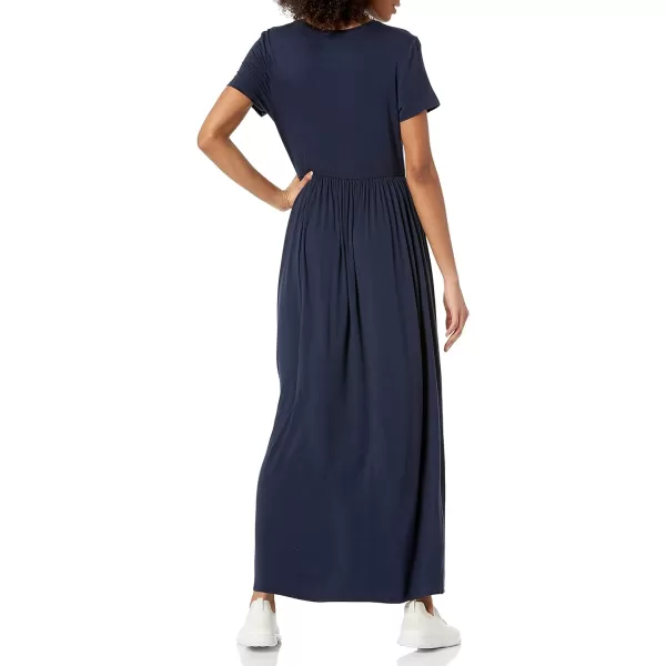 Amazon Essentials Womens ShortSleeve Waisted Maxi Dress Available in Plus SizeRayon Blend Navy