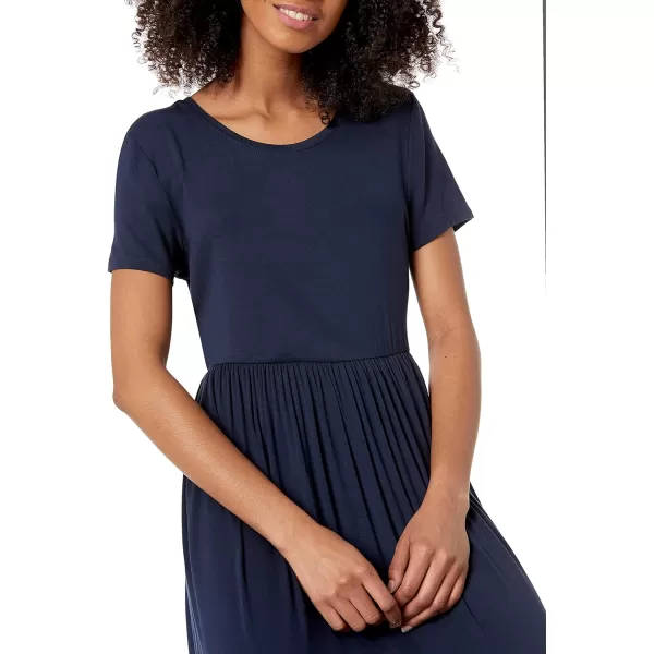 Amazon Essentials Womens ShortSleeve Waisted Maxi Dress Available in Plus SizeRayon Blend Navy