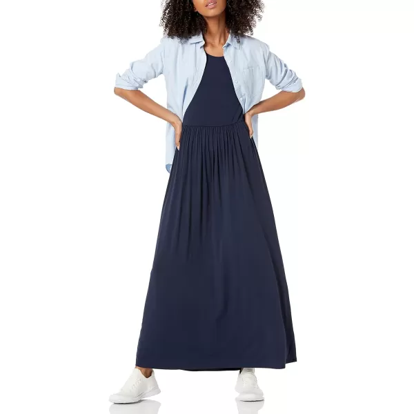 Amazon Essentials Womens ShortSleeve Waisted Maxi Dress Available in Plus SizeRayon Blend Navy