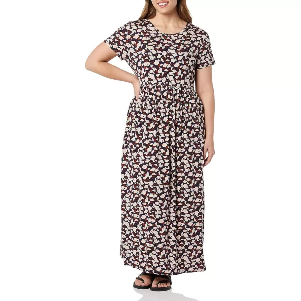 Amazon Essentials Womens ShortSleeve Waisted Maxi Dress Available in Plus SizeRayon Blend NavyPink Floral Print