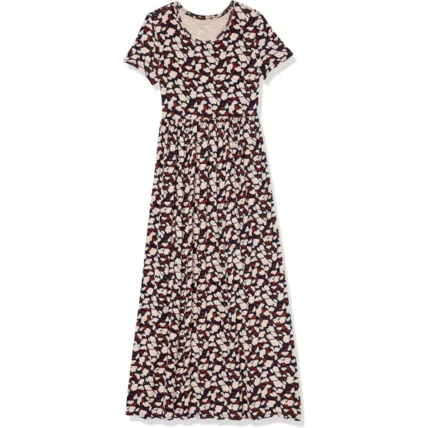 Amazon Essentials Womens ShortSleeve Waisted Maxi Dress Available in Plus SizeRayon Blend NavyPink Floral Print