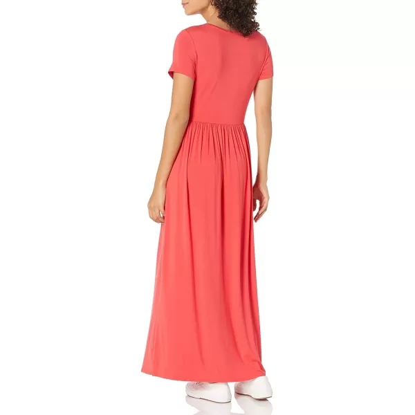 Amazon Essentials Womens ShortSleeve Waisted Maxi Dress Available in Plus SizeRayon Blend Red