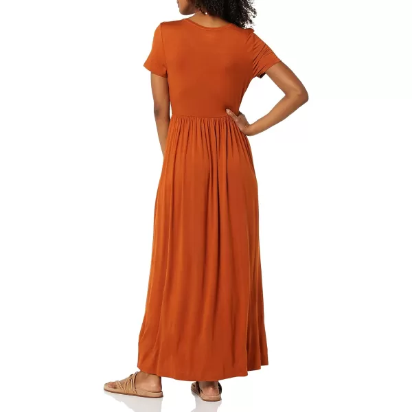 Amazon Essentials Womens ShortSleeve Waisted Maxi Dress Available in Plus SizeRayon Blend Terracotta