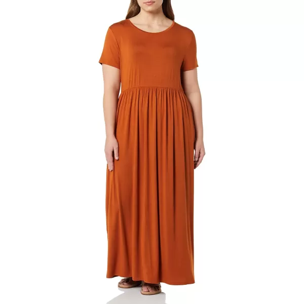 Amazon Essentials Womens ShortSleeve Waisted Maxi Dress Available in Plus SizeRayon Blend Terracotta