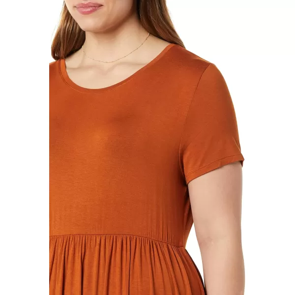 Amazon Essentials Womens ShortSleeve Waisted Maxi Dress Available in Plus SizeRayon Blend Terracotta