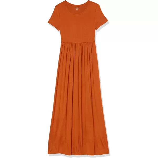 Amazon Essentials Womens ShortSleeve Waisted Maxi Dress Available in Plus SizeRayon Blend Terracotta