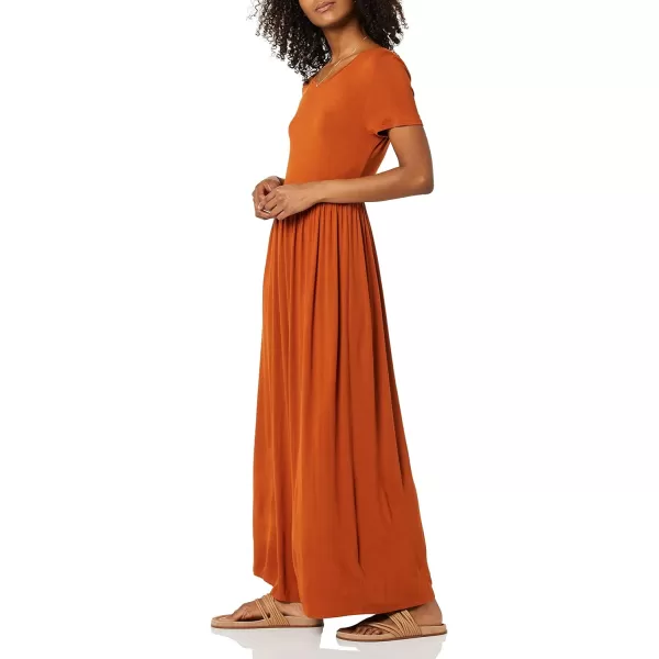 Amazon Essentials Womens ShortSleeve Waisted Maxi Dress Available in Plus SizeRayon Blend Terracotta