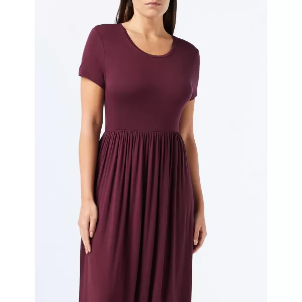 Amazon Essentials Womens ShortSleeve Waisted Maxi Dress Available in Plus SizeSustainably Sourced Rayon Blend Burgundy