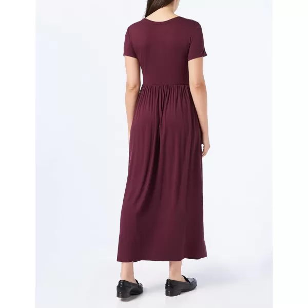 Amazon Essentials Womens ShortSleeve Waisted Maxi Dress Available in Plus SizeSustainably Sourced Rayon Blend Burgundy