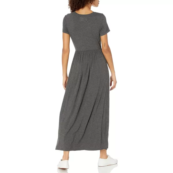 Amazon Essentials Womens ShortSleeve Waisted Maxi Dress Available in Plus SizeSustainably Sourced Rayon Blend Charcoal Heather