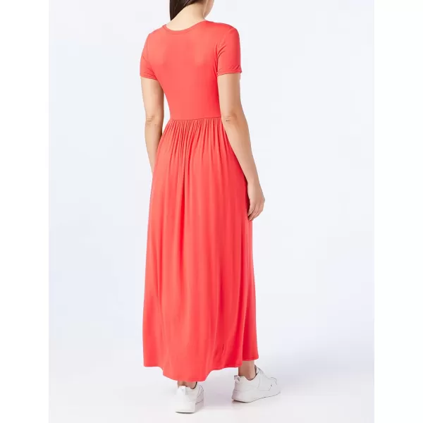 Amazon Essentials Womens ShortSleeve Waisted Maxi Dress Available in Plus SizeSustainably Sourced Rayon Blend Red