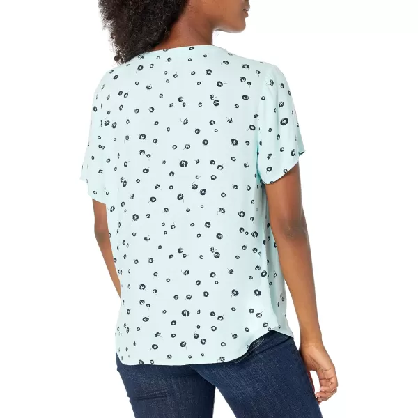 Amazon Essentials Womens ShortSleeve Woven BlouseAqua Blue Poppy