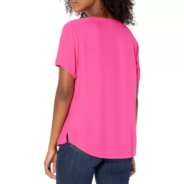 Amazon Essentials Womens ShortSleeve Woven BlouseBright Pink