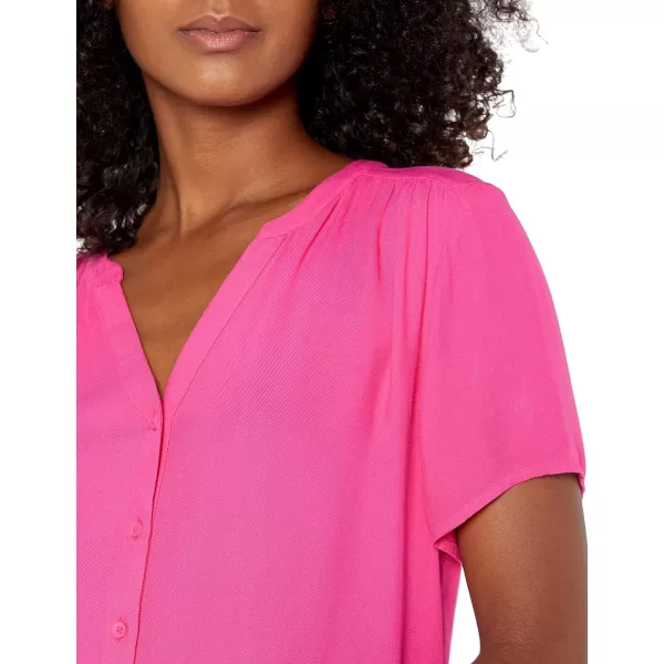 Amazon Essentials Womens ShortSleeve Woven BlouseBright Pink