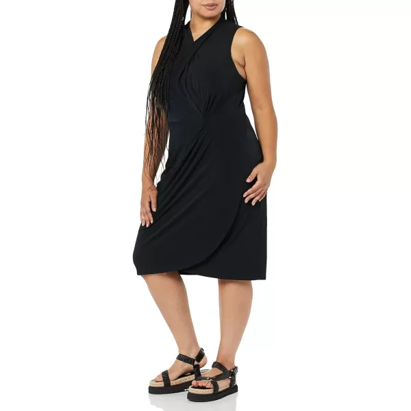 Amazon Essentials Womens Sleeveless Crossover Twist Neck Faux Wrap DressBlack