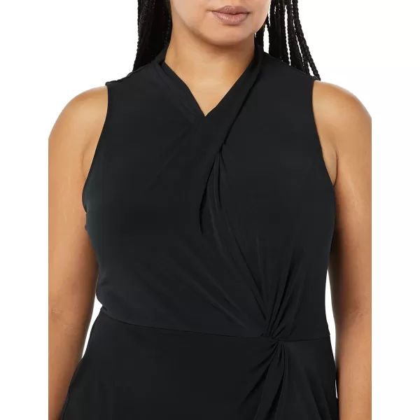 Amazon Essentials Womens Sleeveless Crossover Twist Neck Faux Wrap DressBlack