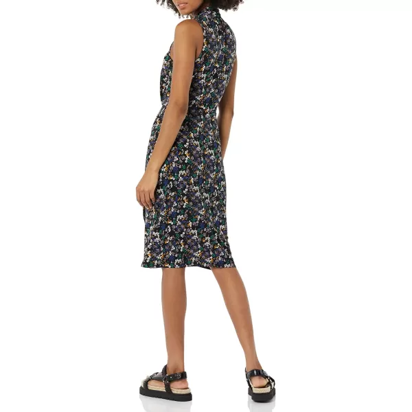 Amazon Essentials Womens Sleeveless Crossover Twist Neck Faux Wrap DressBlack Ditsy Floral