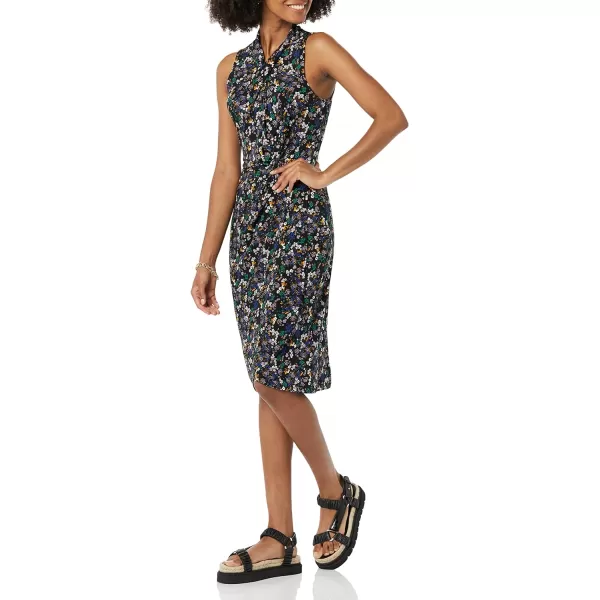 Amazon Essentials Womens Sleeveless Crossover Twist Neck Faux Wrap DressBlack Ditsy Floral