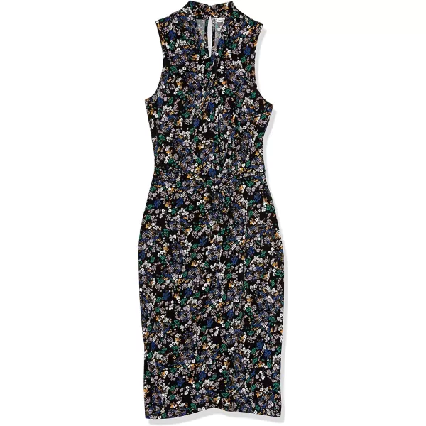 Amazon Essentials Womens Sleeveless Crossover Twist Neck Faux Wrap DressBlack Ditsy Floral