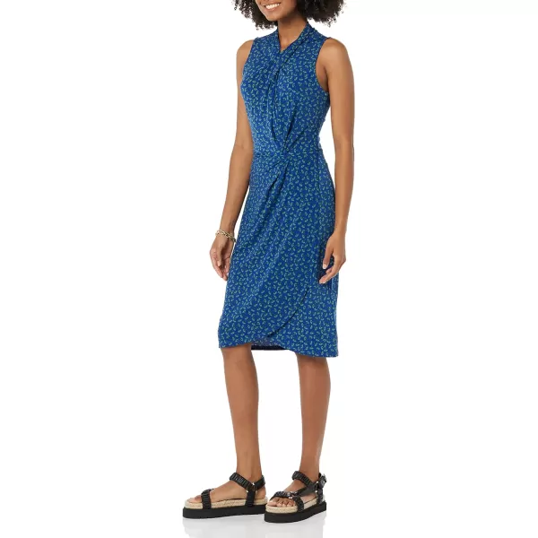 Amazon Essentials Womens Sleeveless Crossover Twist Neck Faux Wrap DressBright Blue Floral