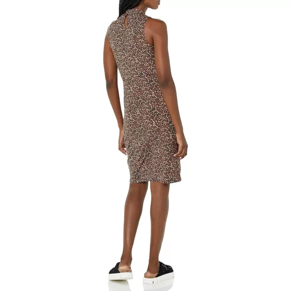 Amazon Essentials Womens Sleeveless Crossover Twist Neck Faux Wrap DressDark Brown Floral