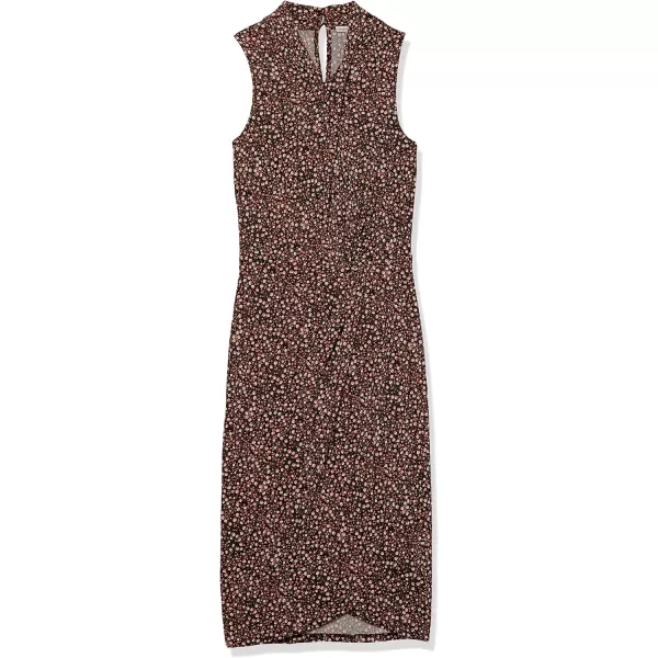 Amazon Essentials Womens Sleeveless Crossover Twist Neck Faux Wrap DressDark Brown Floral