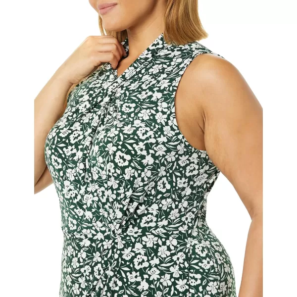 Amazon Essentials Womens Sleeveless Crossover Twist Neck Faux Wrap DressDark Green Floral