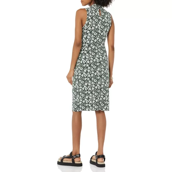 Amazon Essentials Womens Sleeveless Crossover Twist Neck Faux Wrap DressDark Green Floral