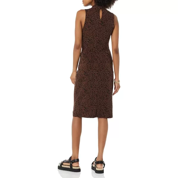 Amazon Essentials Womens Sleeveless Crossover Twist Neck Faux Wrap DressDark Toffee Brown Cheetah