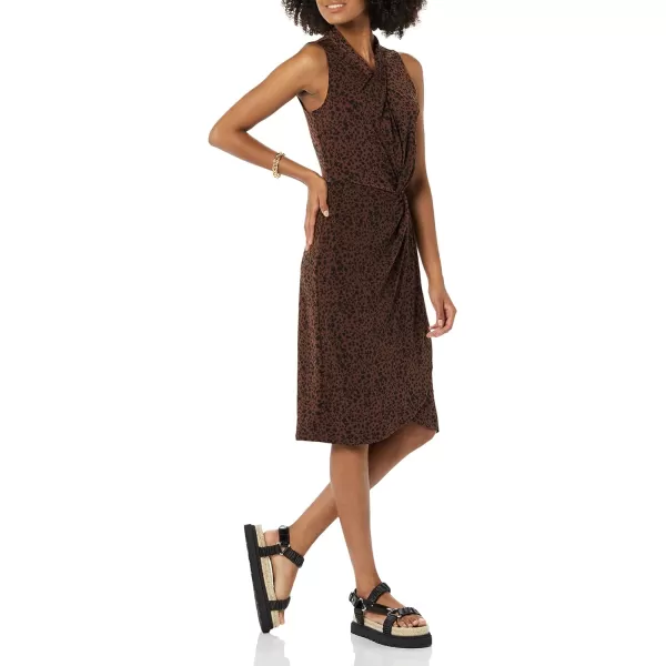 Amazon Essentials Womens Sleeveless Crossover Twist Neck Faux Wrap DressDark Toffee Brown Cheetah