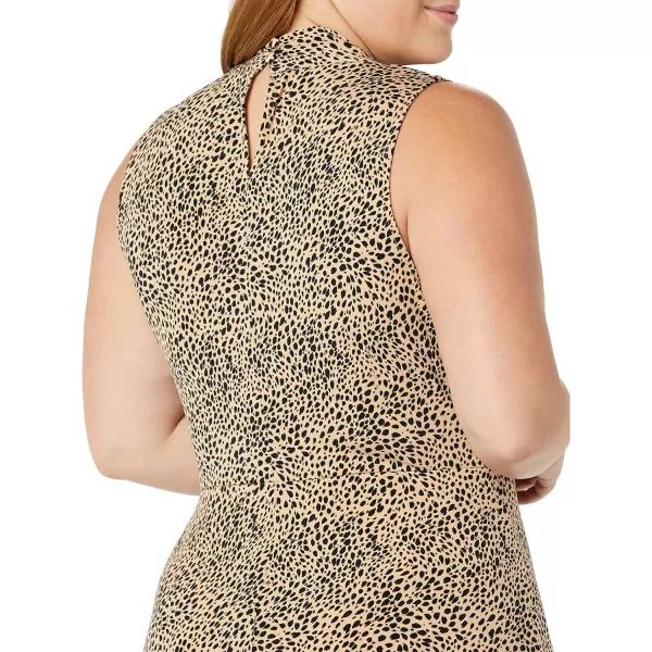 Amazon Essentials Womens Sleeveless Crossover Twist Neck Faux Wrap DressLight Camel Leopard