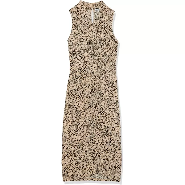 Amazon Essentials Womens Sleeveless Crossover Twist Neck Faux Wrap DressLight Camel Leopard