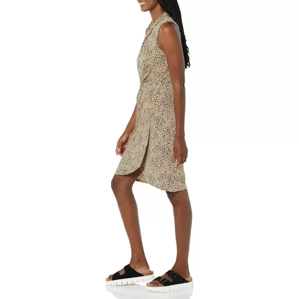 Amazon Essentials Womens Sleeveless Crossover Twist Neck Faux Wrap DressLight Camel Leopard