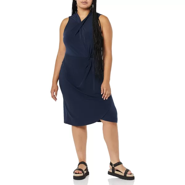 Amazon Essentials Womens Sleeveless Crossover Twist Neck Faux Wrap DressNavy