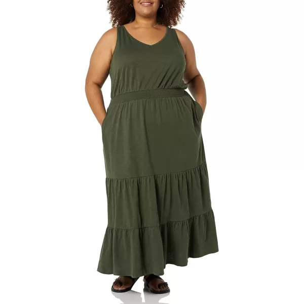 Amazon Essentials Womens Sleeveless Elastic Waist Summer Maxi Dress Available in Plus SizeOlive