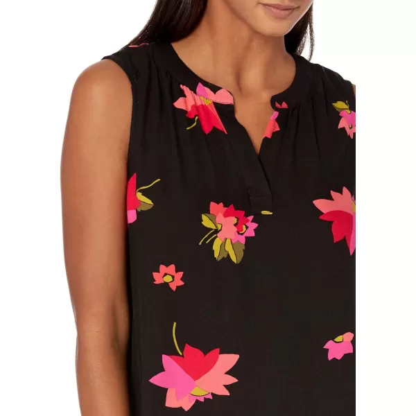 Amazon Essentials Womens Sleeveless Woven Shift DressBlack Pink Flowers