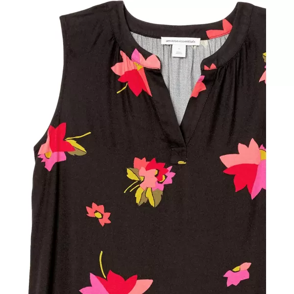 Amazon Essentials Womens Sleeveless Woven Shift DressBlack Pink Flowers