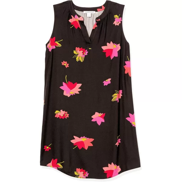 Amazon Essentials Womens Sleeveless Woven Shift DressBlack Pink Flowers